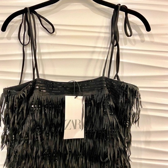 NWT Zara black sequined fringe party cocktail dress size M - Picture 8 of 8